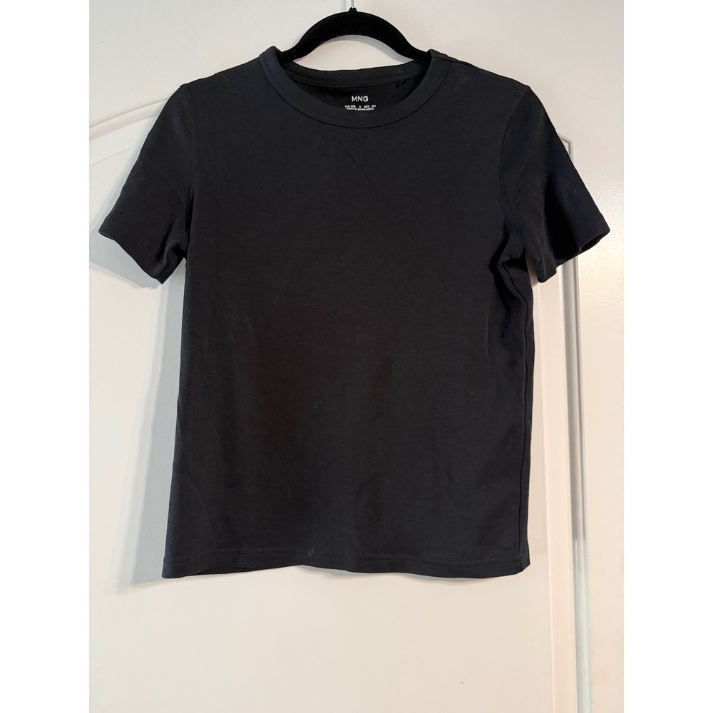 MNG T-Shirt S Black Cotton Short Sleeve Crew Neck Solid Basic Normcore Layering